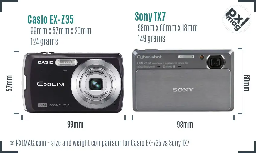 Casio EX-Z35 vs Sony TX7 size comparison