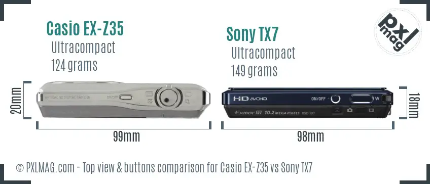 Casio EX-Z35 vs Sony TX7 top view buttons comparison