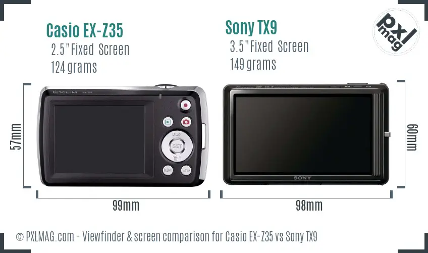 Casio EX-Z35 vs Sony TX9 Screen and Viewfinder comparison