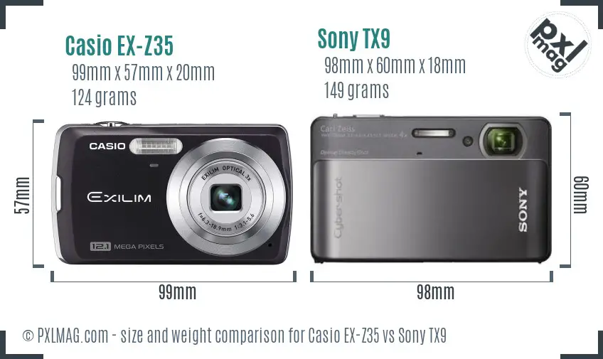 Casio EX-Z35 vs Sony TX9 size comparison