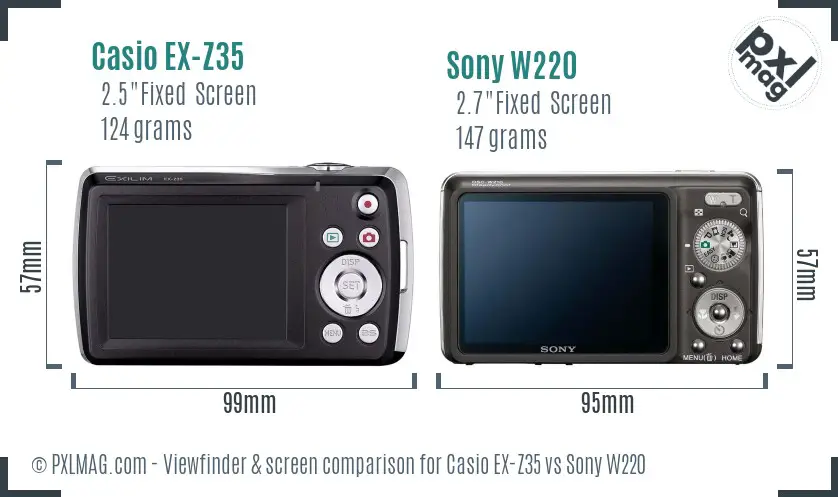 Casio EX-Z35 vs Sony W220 Screen and Viewfinder comparison
