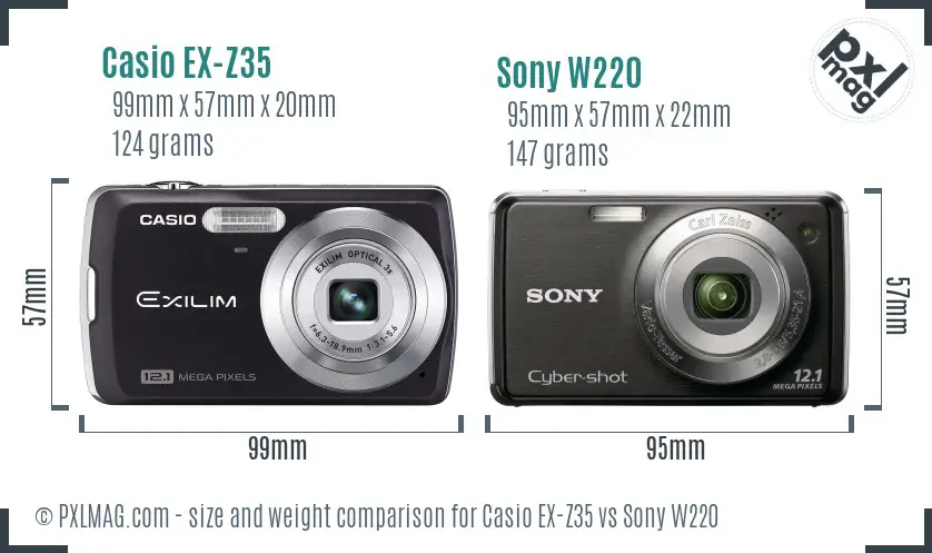 Casio EX-Z35 vs Sony W220 size comparison