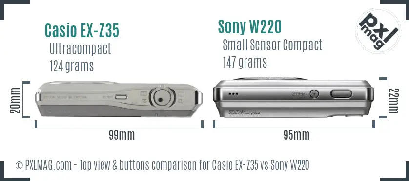 Casio EX-Z35 vs Sony W220 top view buttons comparison