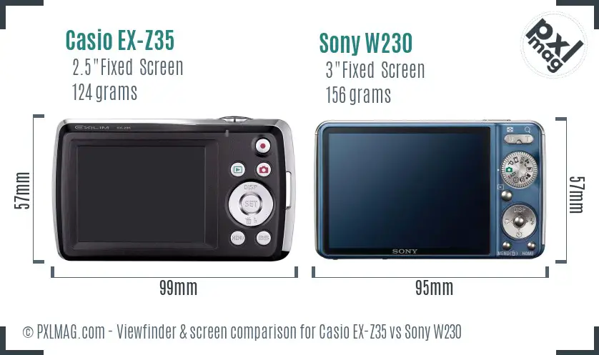 Casio EX-Z35 vs Sony W230 Screen and Viewfinder comparison Casio EX-Z35 vs Sony W230 Screen and Viewfinder comparison