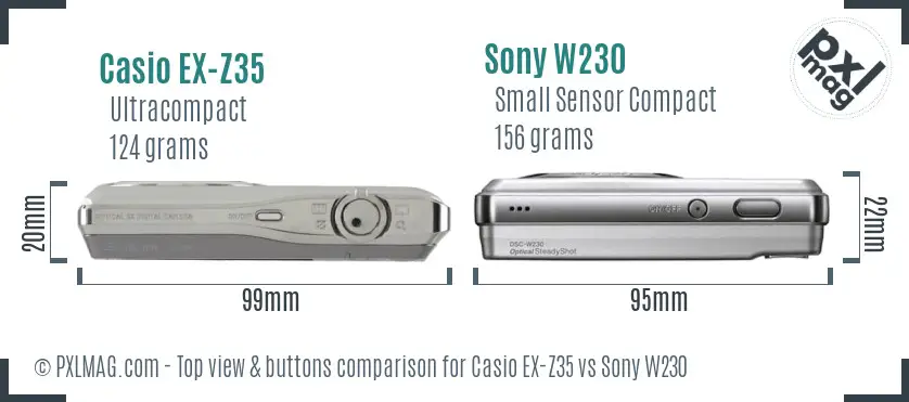 Casio EX-Z35 vs Sony W230 top view buttons comparison Casio EX-Z35 vs Sony W230 top view buttons comparison