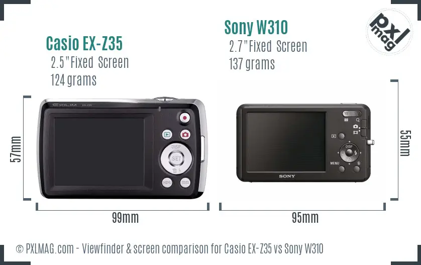 Casio EX-Z35 vs Sony W310 Screen and Viewfinder comparison