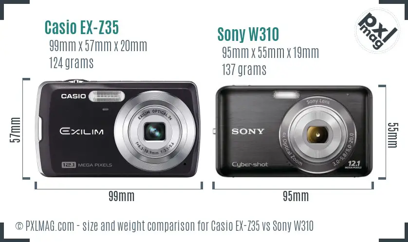 Casio EX-Z35 vs Sony W310 size comparison