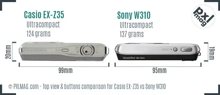 Casio EX-Z35 vs Sony W310 top view buttons comparison