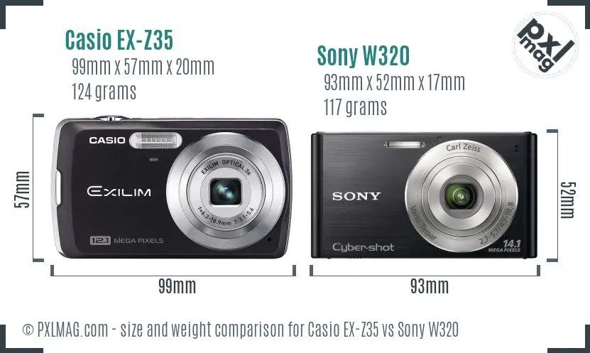 Casio EX-Z35 vs Sony W320 size comparison