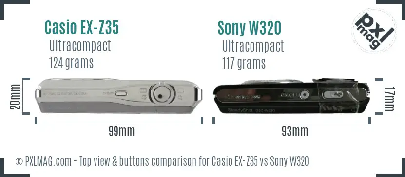 Casio EX-Z35 vs Sony W320 top view buttons comparison