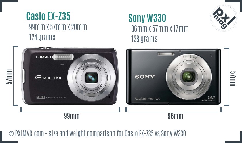 Casio EX-Z35 vs Sony W330 size comparison