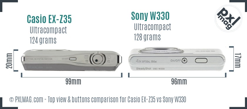 Casio EX-Z35 vs Sony W330 top view buttons comparison