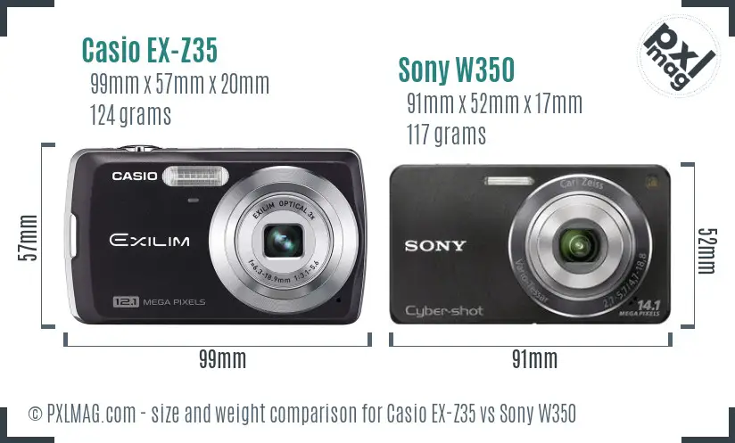 Casio EX-Z35 vs Sony W350 size comparison