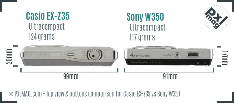 Casio EX-Z35 vs Sony W350 top view buttons comparison