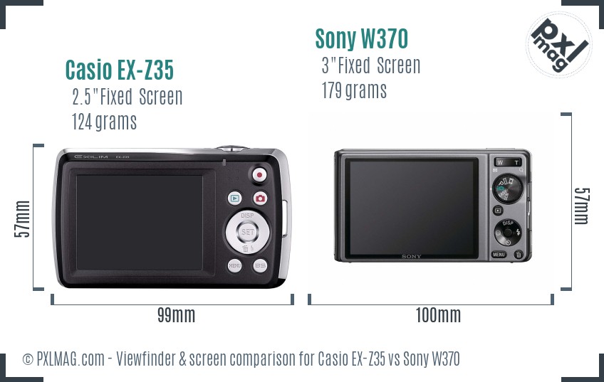 Casio EX-Z35 vs Sony W370 Screen and Viewfinder comparison
