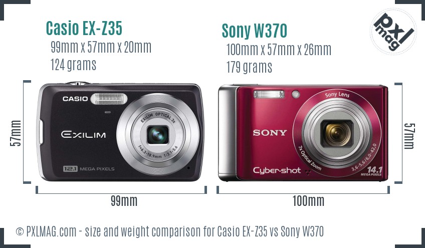 Casio EX-Z35 vs Sony W370 size comparison