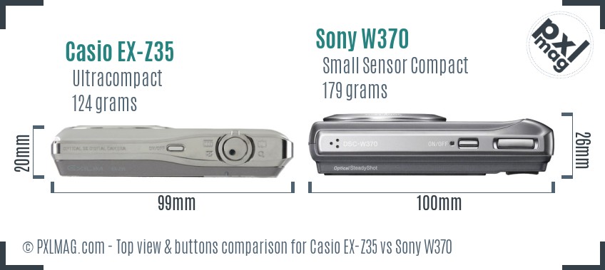 Casio EX-Z35 vs Sony W370 top view buttons comparison