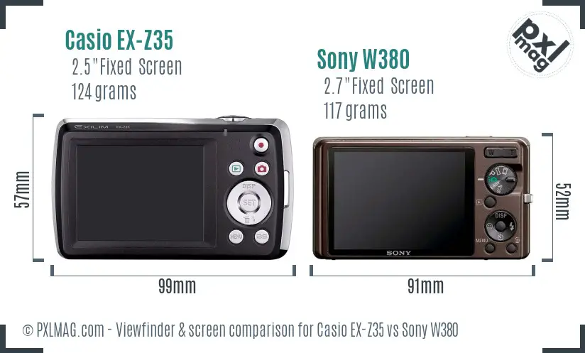 Casio EX-Z35 vs Sony W380 Screen and Viewfinder comparison