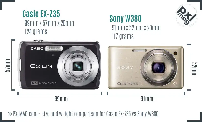 Casio EX-Z35 vs Sony W380 size comparison