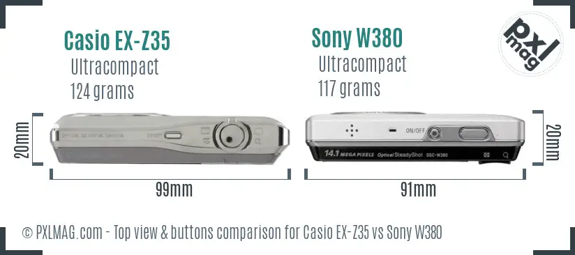 Casio EX-Z35 vs Sony W380 top view buttons comparison