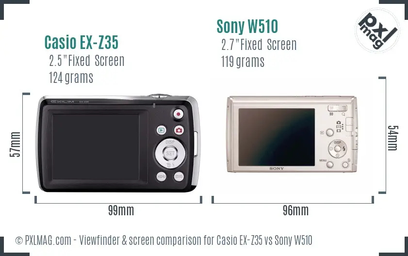 Casio EX-Z35 vs Sony W510 Screen and Viewfinder comparison