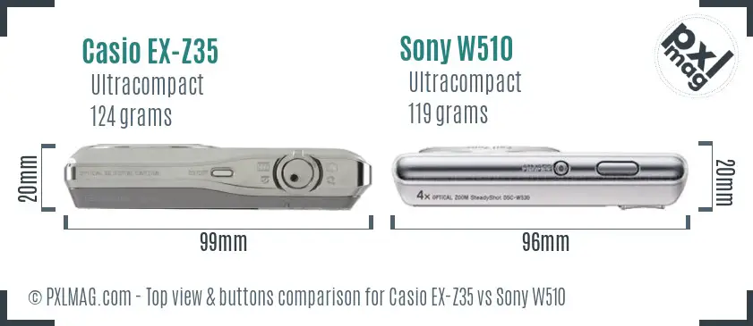Casio EX-Z35 vs Sony W510 top view buttons comparison