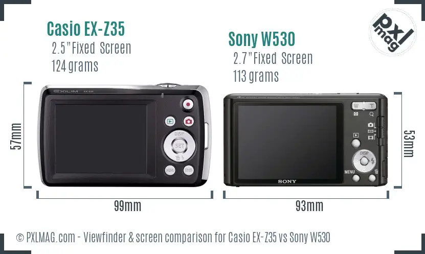 Casio EX-Z35 vs Sony W530 Screen and Viewfinder comparison