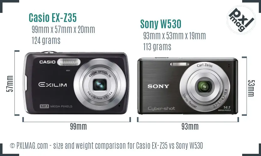 Casio EX-Z35 vs Sony W530 size comparison