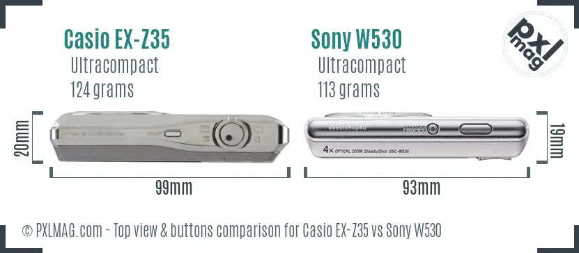 Casio EX-Z35 vs Sony W530 top view buttons comparison