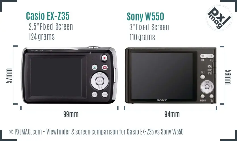 Casio EX-Z35 vs Sony W550 Screen and Viewfinder comparison