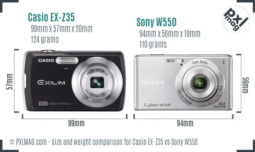 Casio EX-Z35 vs Sony W550 size comparison