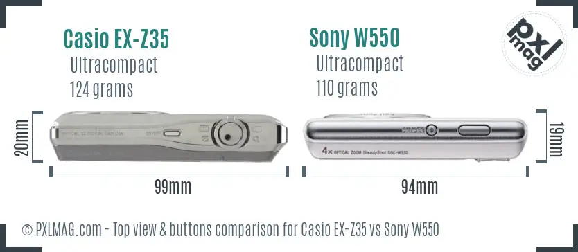 Casio EX-Z35 vs Sony W550 top view buttons comparison