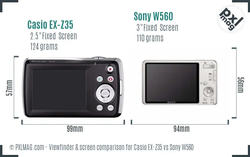 Casio EX-Z35 vs Sony W560 Screen and Viewfinder comparison