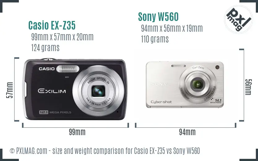 Casio EX-Z35 vs Sony W560 size comparison