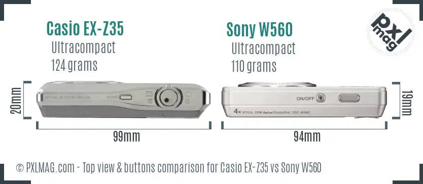 Casio EX-Z35 vs Sony W560 top view buttons comparison