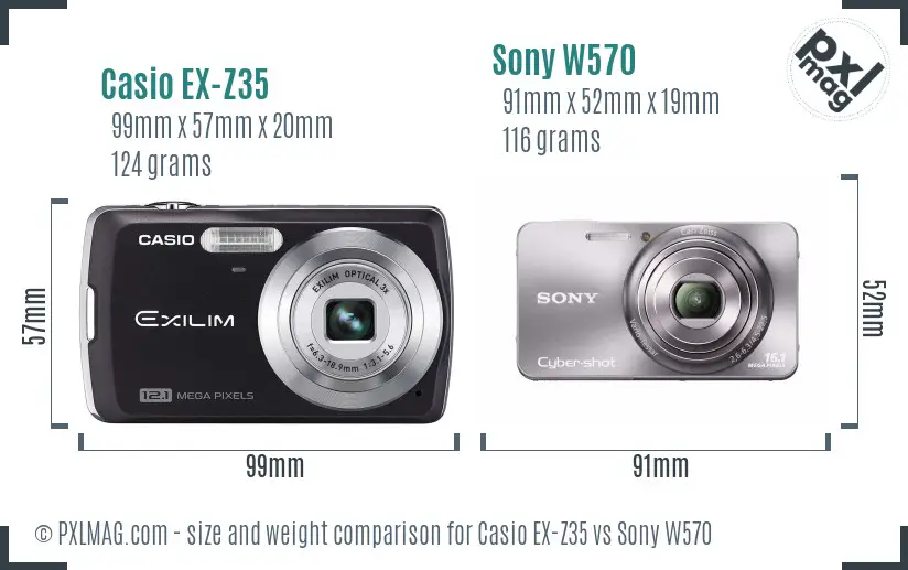 Casio EX-Z35 vs Sony W570 size comparison