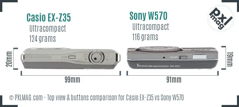 Casio EX-Z35 vs Sony W570 top view buttons comparison