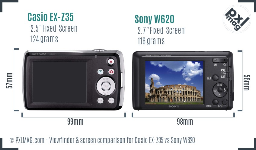 Casio EX-Z35 vs Sony W620 Screen and Viewfinder comparison