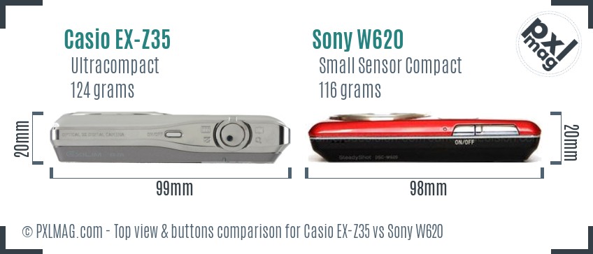 Casio EX-Z35 vs Sony W620 top view buttons comparison