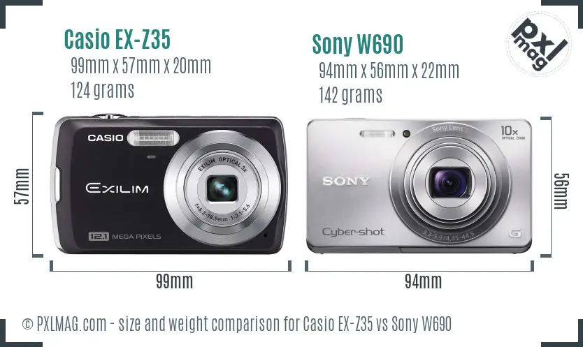 Casio EX-Z35 vs Sony W690 size comparison
