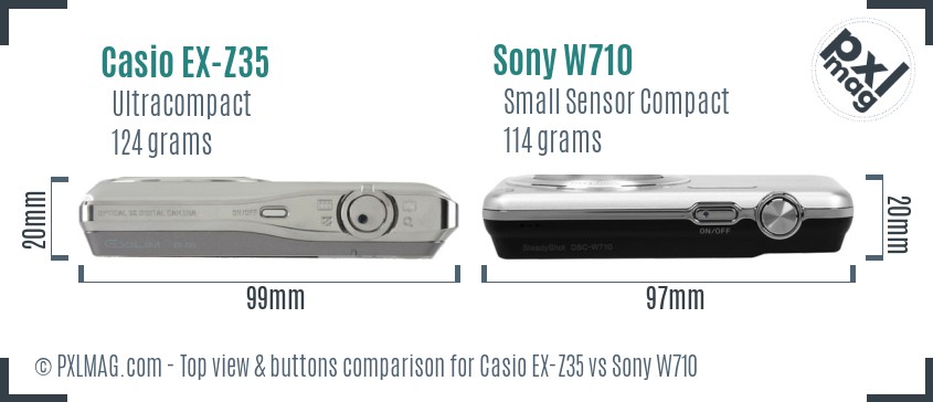Casio EX-Z35 vs Sony W710 top view buttons comparison