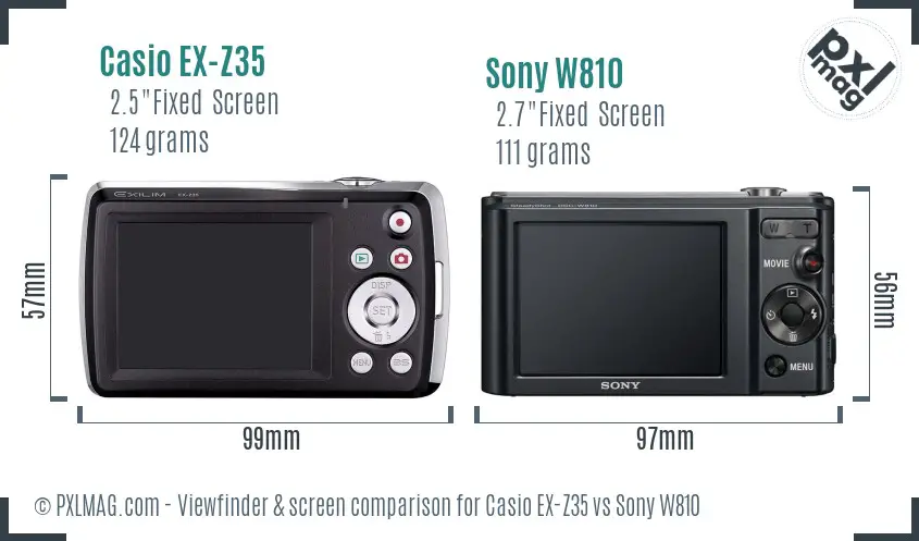Casio EX-Z35 vs Sony W810 Screen and Viewfinder comparison