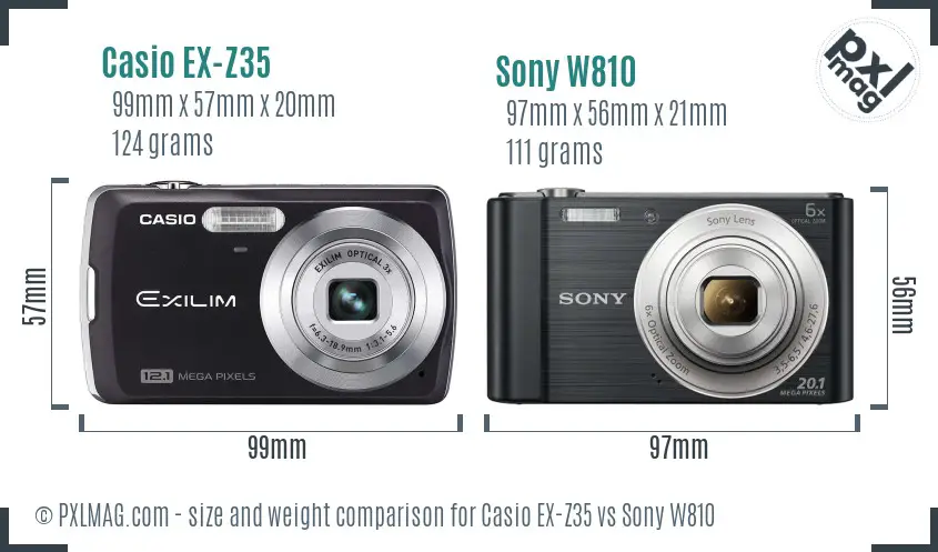 Casio EX-Z35 vs Sony W810 size comparison
