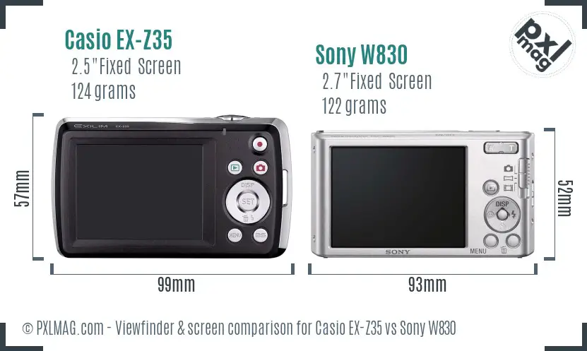 Casio EX-Z35 vs Sony W830 Screen and Viewfinder comparison