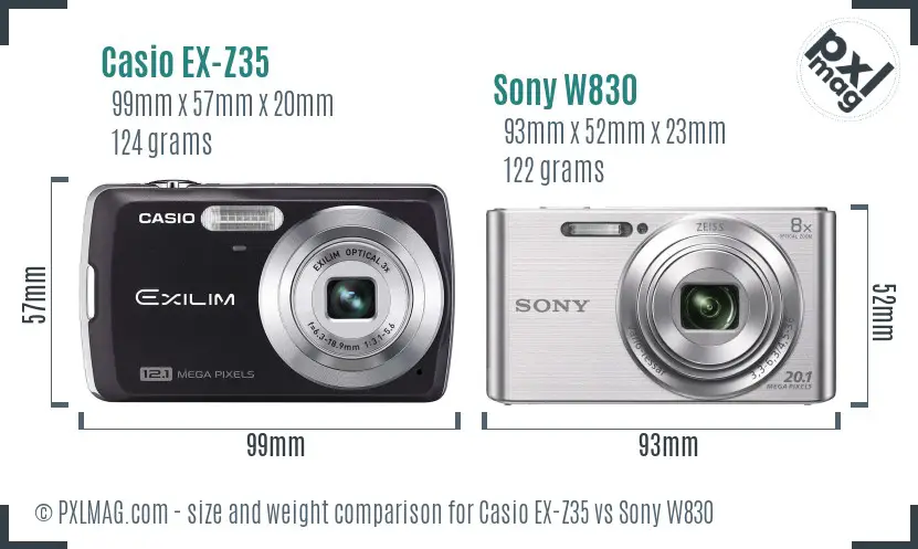 Casio EX-Z35 vs Sony W830 size comparison