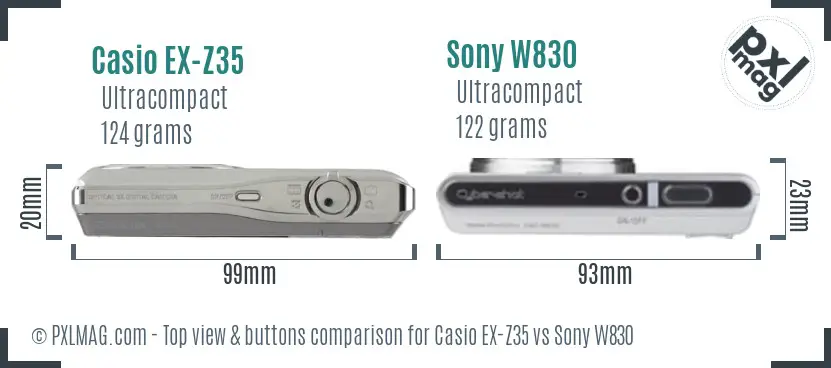Casio EX-Z35 vs Sony W830 top view buttons comparison