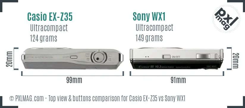 Casio EX-Z35 vs Sony WX1 top view buttons comparison