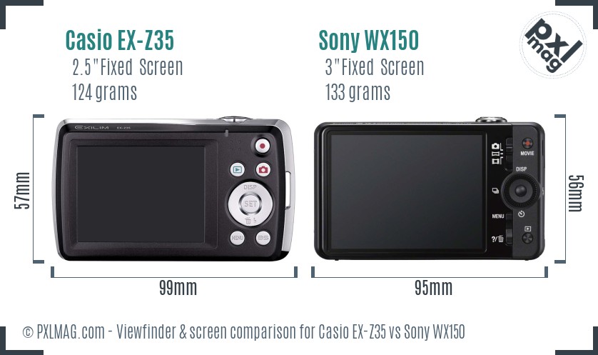 Casio EX-Z35 vs Sony WX150 Screen and Viewfinder comparison