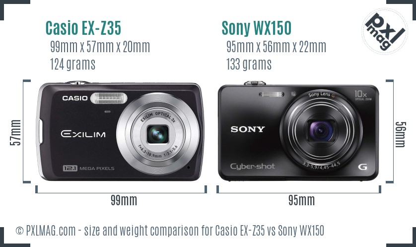 Casio EX-Z35 vs Sony WX150 size comparison Casio EX-Z35 vs Sony WX150 size comparison
