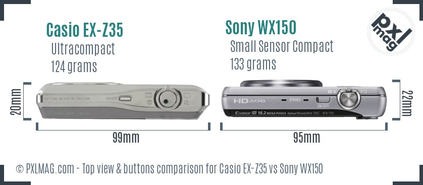 Casio EX-Z35 vs Sony WX150 top view buttons comparison